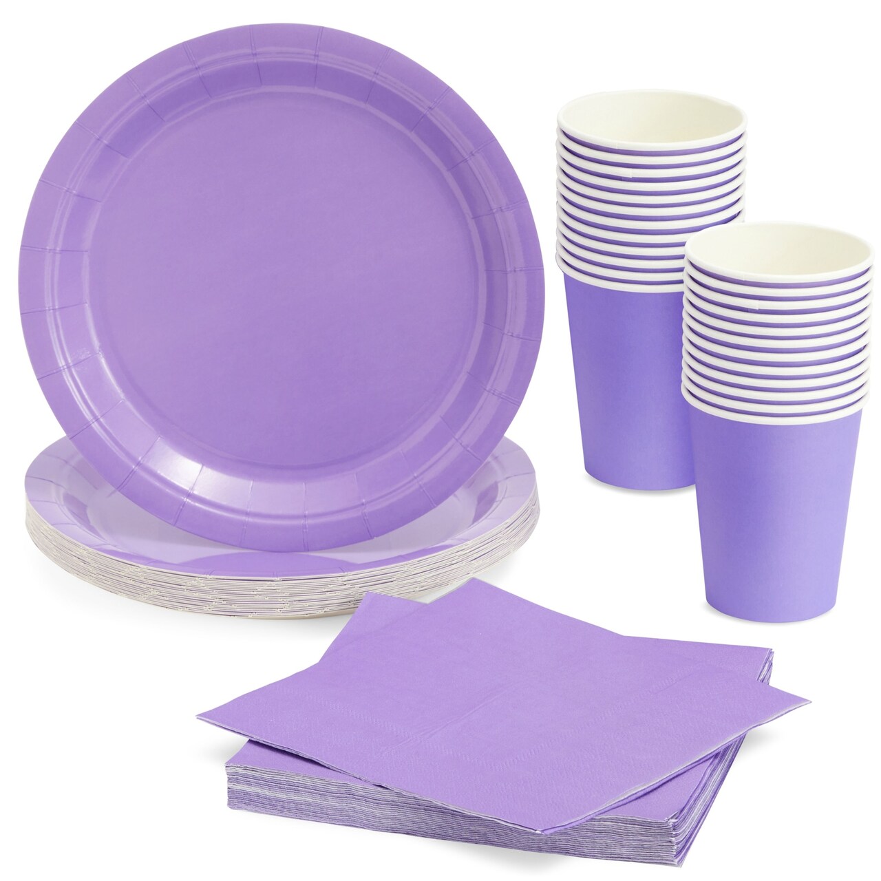 72 Pieces of Purple Party Supplies with Paper Plates, Cups, and Napkins for Birthday Decorations (Serves 24)